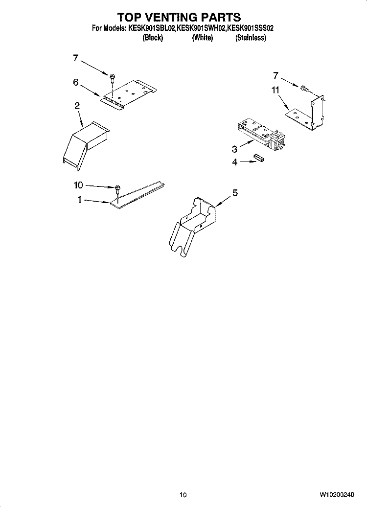 TOP VENTING PARTS, OPTIONAL PARTS Diagram and Parts List for KESK901SBL02  KitchenAid Range