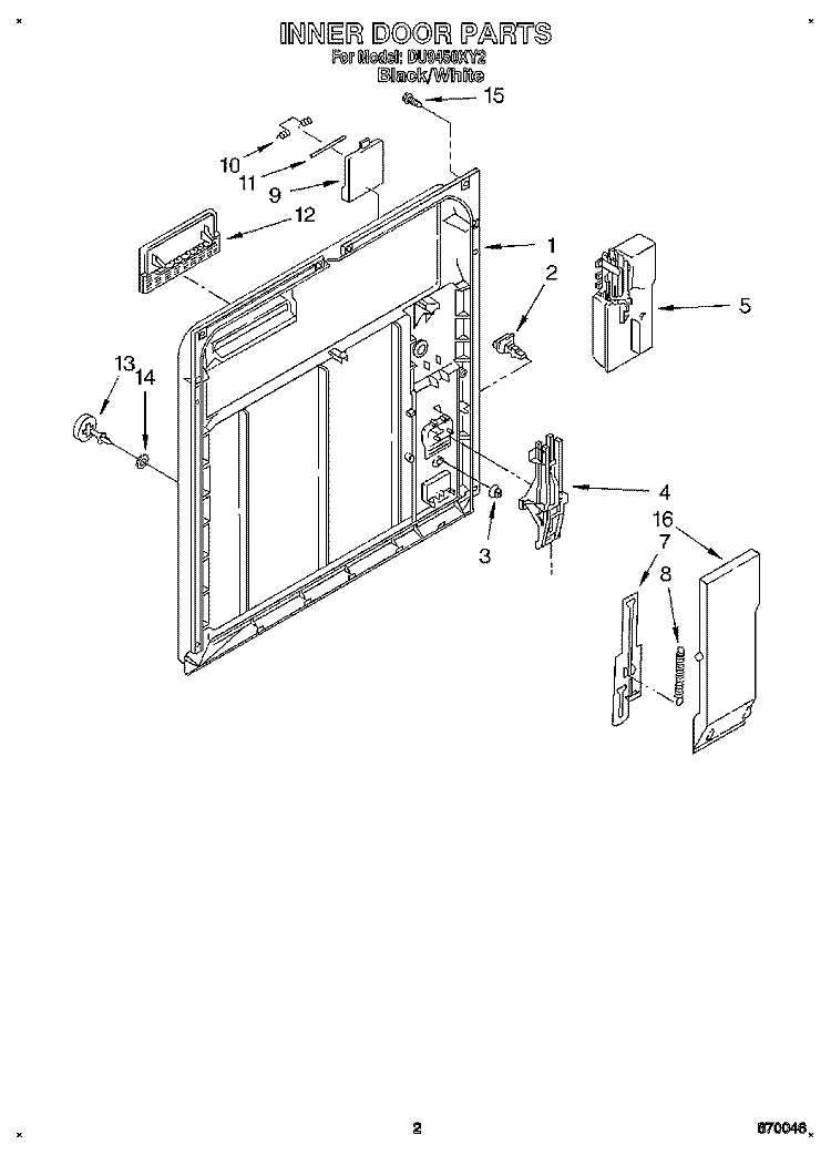 INNER DOOR Diagram and Parts List for DU9450XY2  Whirlpool Dishwasher