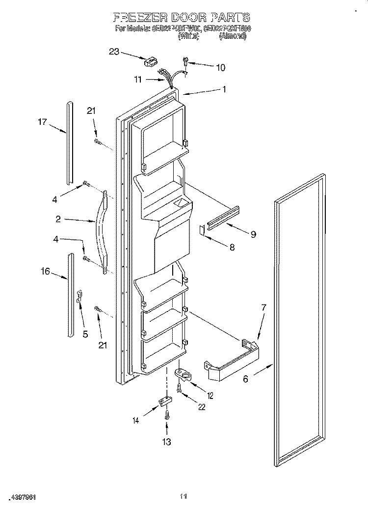 FREEZER DOOR Diagram and Parts List for 8ED22PQXFN00  Whirlpool Refrigerator