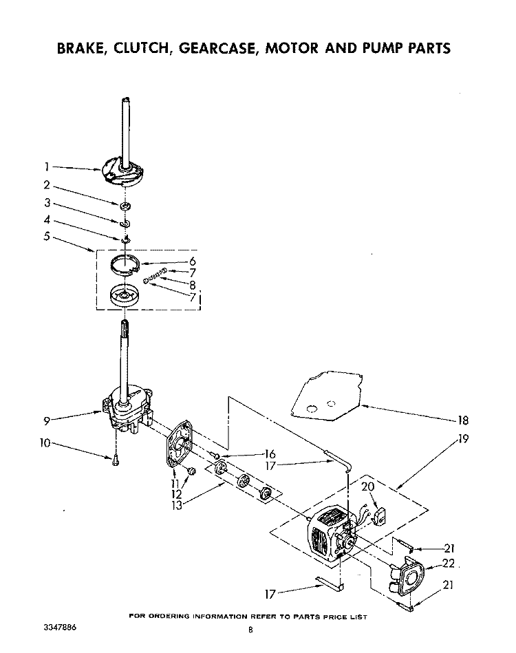 BRAKE, CLUTCH, GEARCASE, MOTOR AND PUMP Diagram and Parts List for LA5400XSW0  Whirlpool Washer