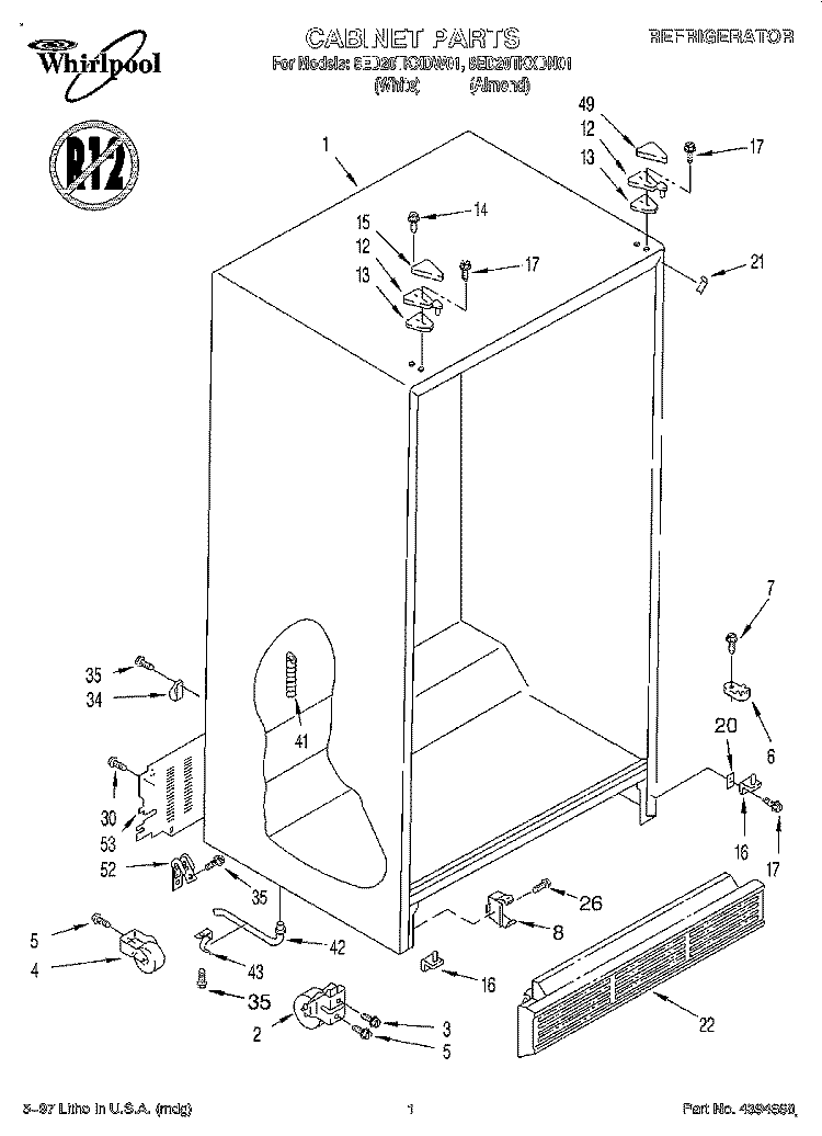 CABINET Diagram and Parts List for 8ED20TKXDN01  Whirlpool Refrigerator