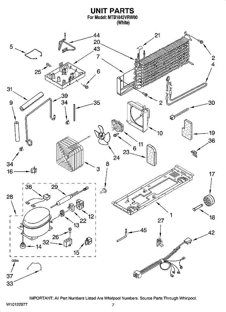 UNIT PARTS Diagram and Parts List for MTB1842VRW00  Whirlpool Refrigerator
