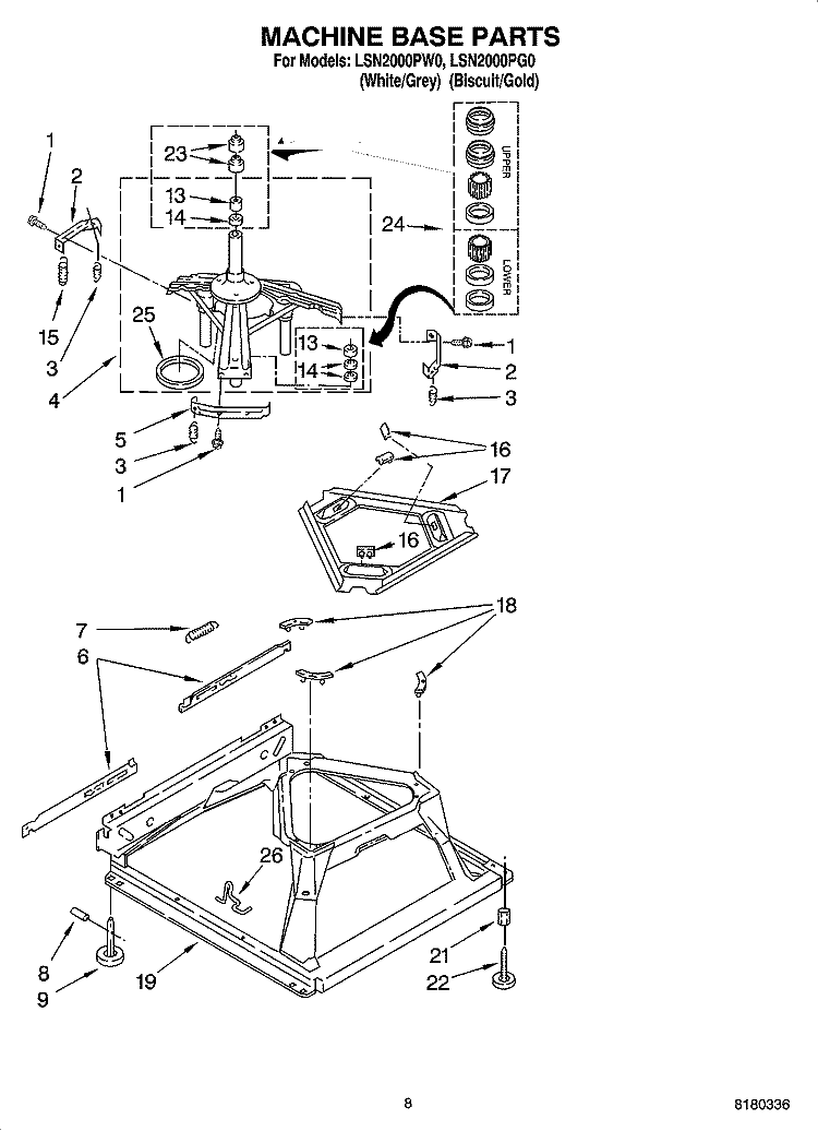 MACHINE BASE PARTS Diagram and Parts List for LSN2000PG0  Whirlpool Washer