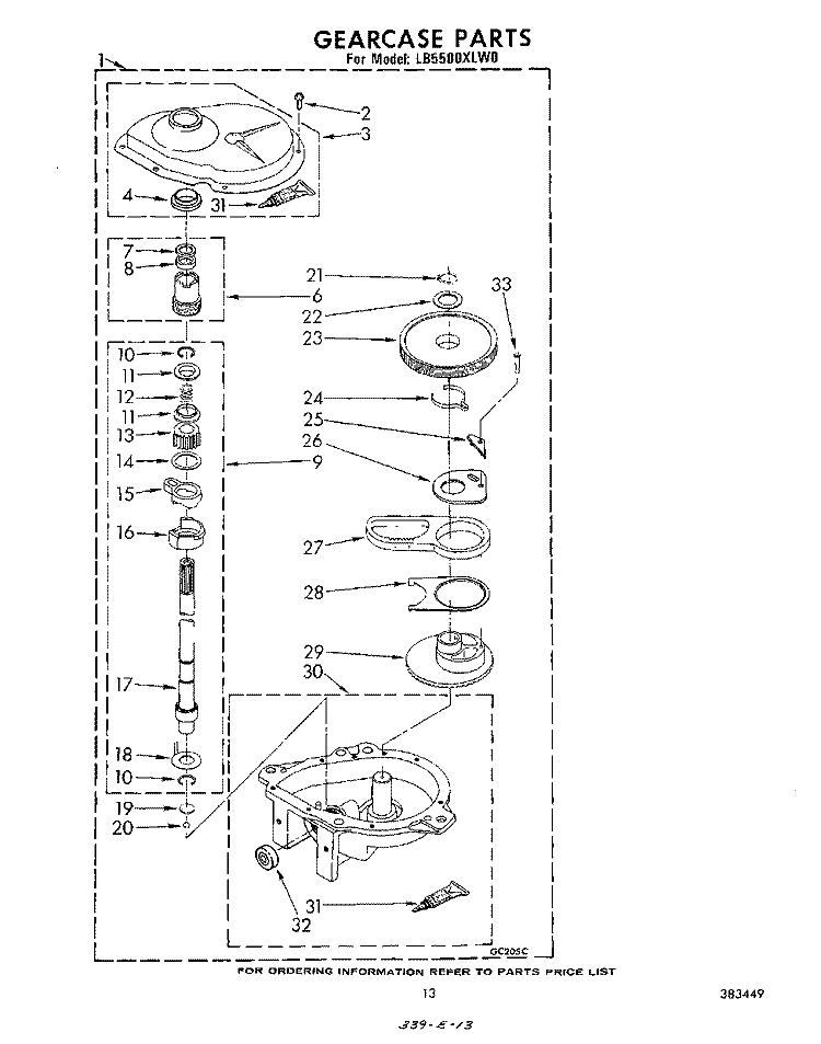 GEARCASE Diagram and Parts List for LB5500XKW0  Whirlpool Washer