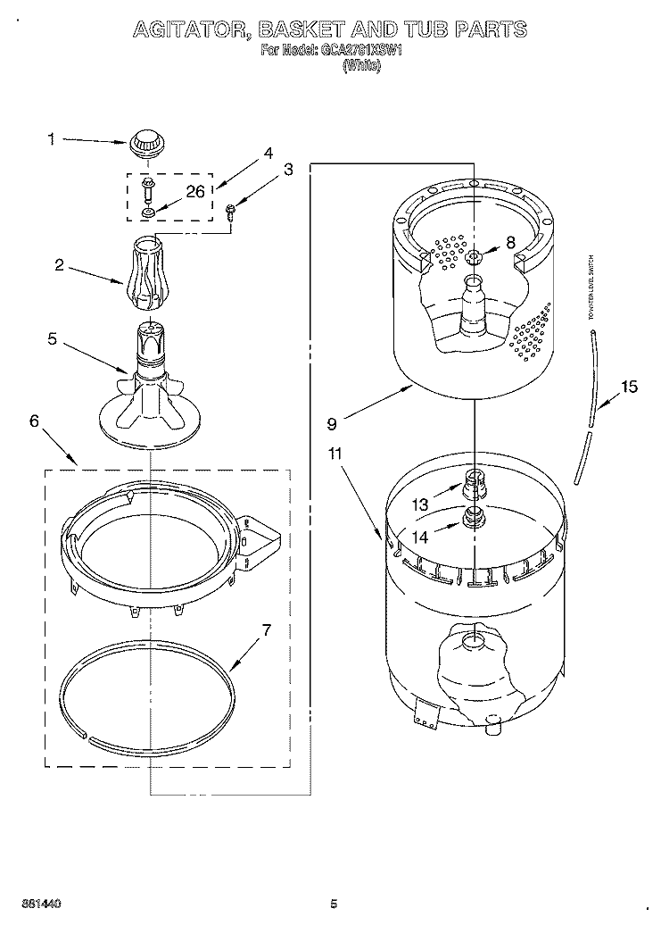 AGITATOR, BASKET AND TUB Diagram and Parts List for GCA2781XSW1  Whirlpool Washer