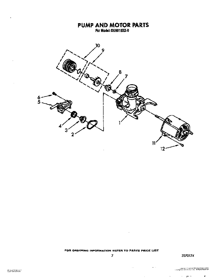 PUMP AND MOTOR Diagram and Parts List for DU8016XX0  Whirlpool Dishwasher