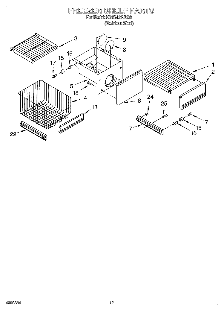 FREEZER SHELF Diagram and Parts List for KSSS42FJX00  KitchenAid Refrigerator