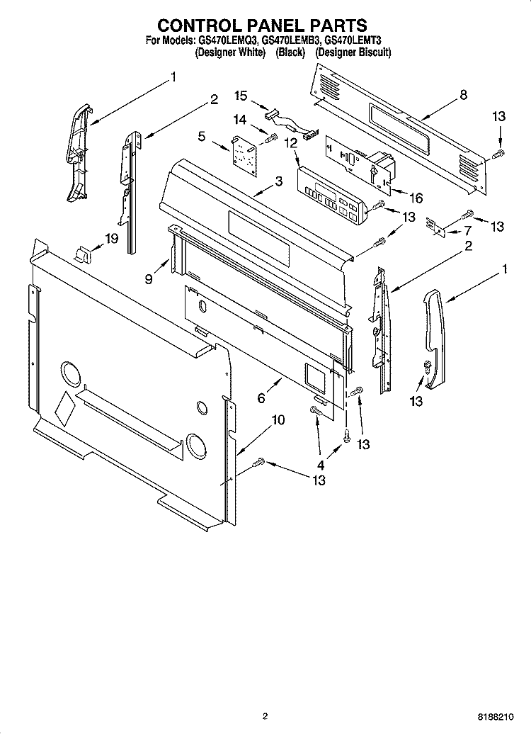 CONTROL PANEL PARTS Diagram and Parts List for GS470LEMB3  Whirlpool Range
