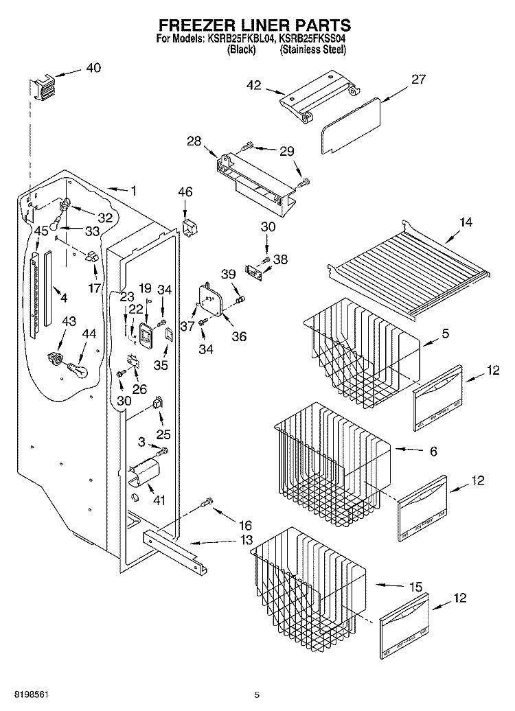 FREEZER LINER PARTS Diagram and Parts List for KSRB25FKBL04  KitchenAid Refrigerator