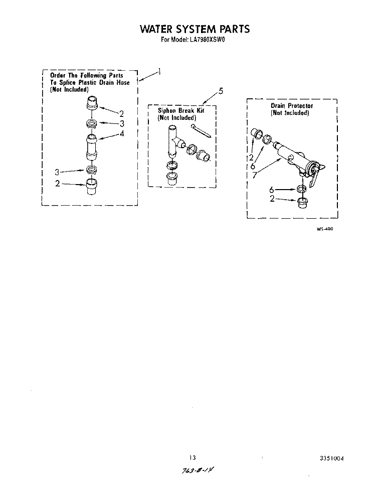 WATER SYSTEM Diagram and Parts List for LA7980XSW0  Whirlpool Washer