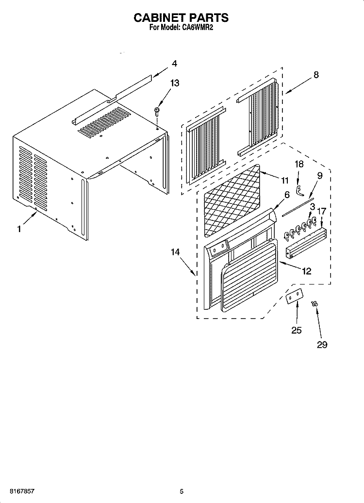 CABINET PARTS Diagram and Parts List for CA6WMR2  Crosley Air Conditioner