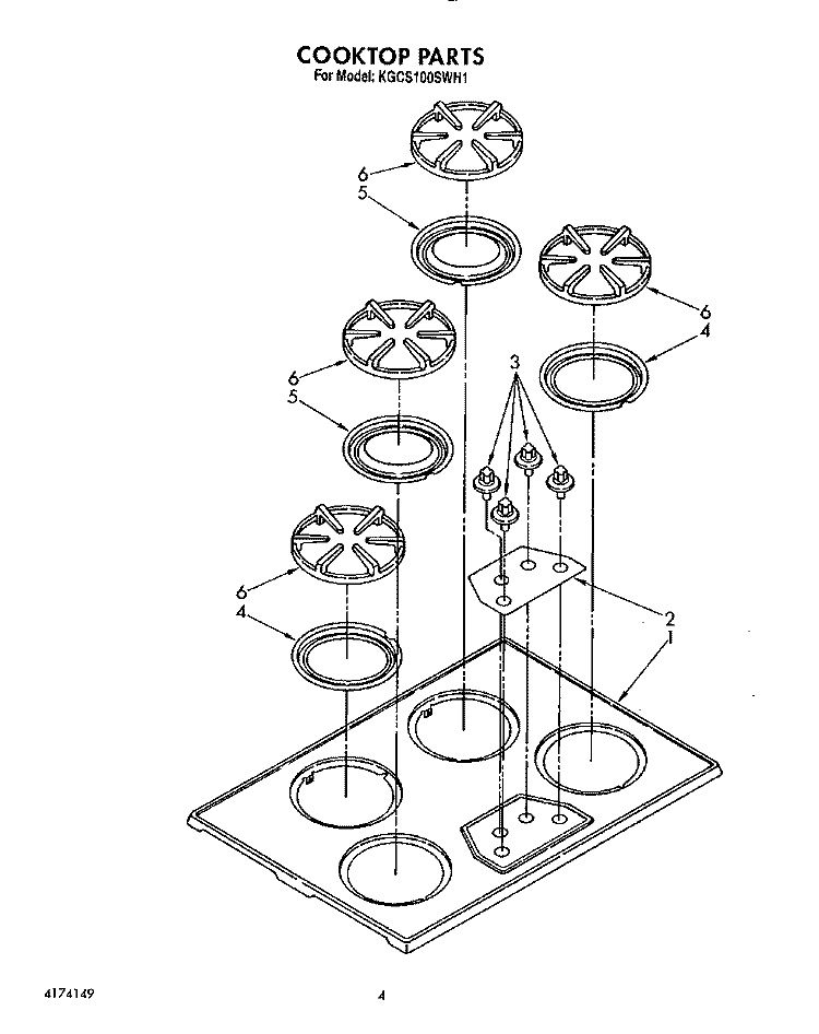 COOKTOP PARTS Diagram and Parts List for KGCS100SWH1  KitchenAid Cooktop