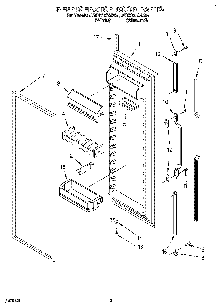 REFRIGERATOR DOOR Diagram and Parts List for 4KSRS27QAA01  KitchenAid Refrigerator
