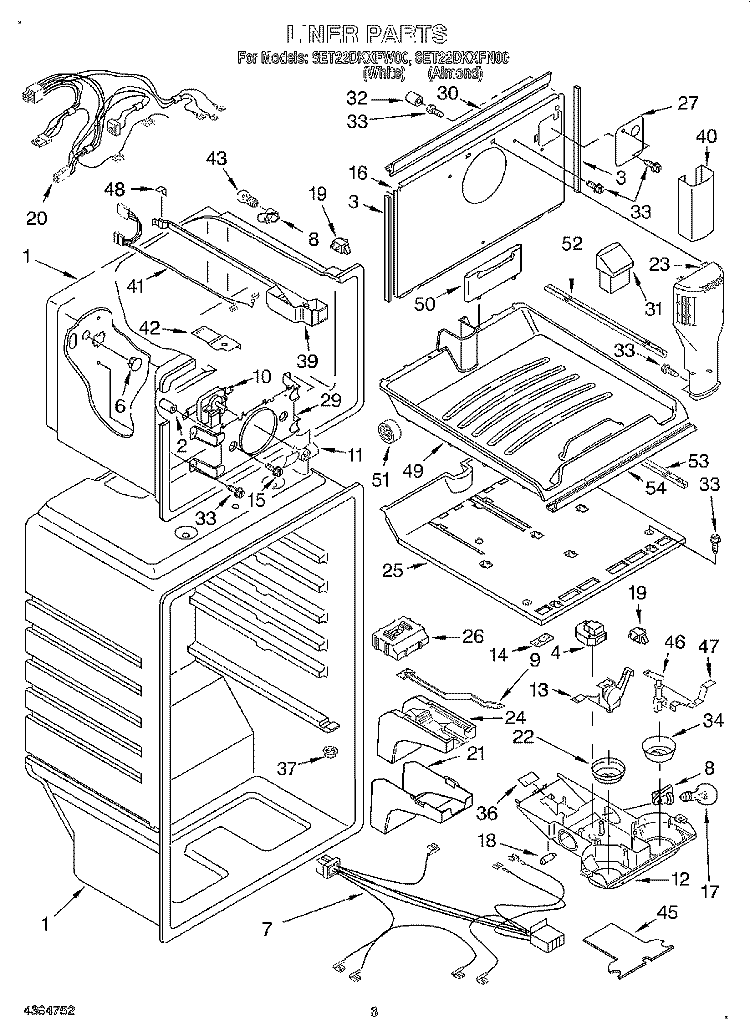 LINER Diagram and Parts List for 8ET22DKXFN00  Whirlpool Refrigerator