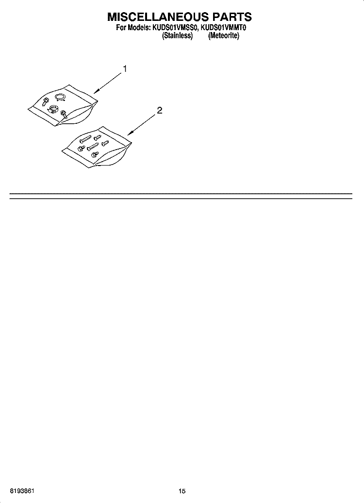 MISCELLANEOUS  PARTS, OPTIONAL PARTS (NOT INCLUDED) Diagram and Parts List for KUDS01VMSS0  KitchenAid Dishwasher