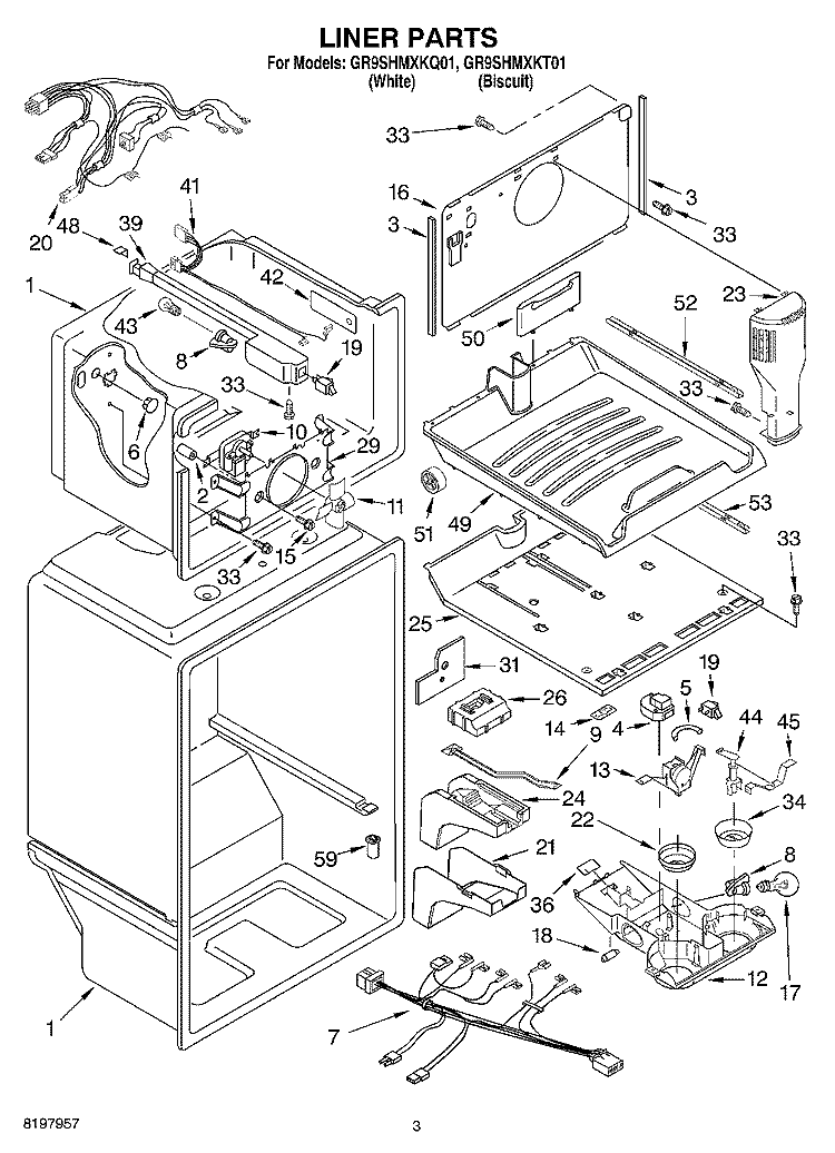 LINER Diagram and Parts List for GR9SHMXKQ01  Whirlpool Refrigerator