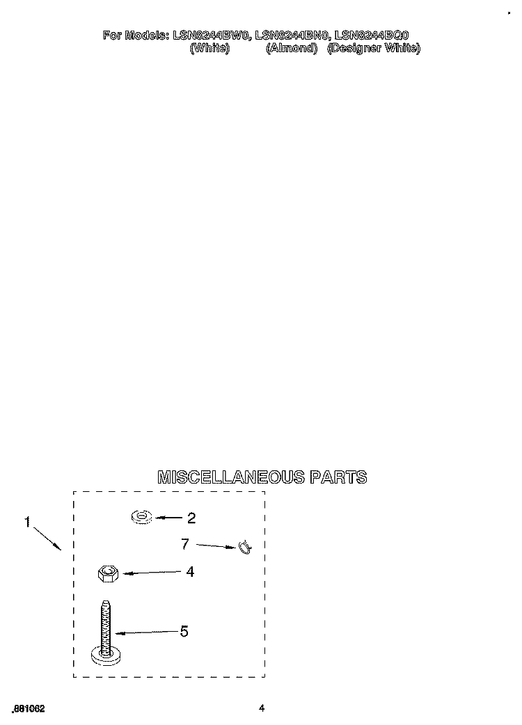 MISCELLANEOUS Diagram and Parts List for LSN8244BN0  Whirlpool Washer
