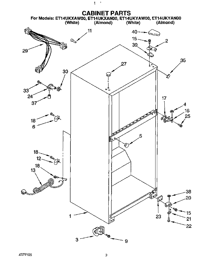 CABINET Diagram and Parts List for ET14UKXAN00  Whirlpool Refrigerator