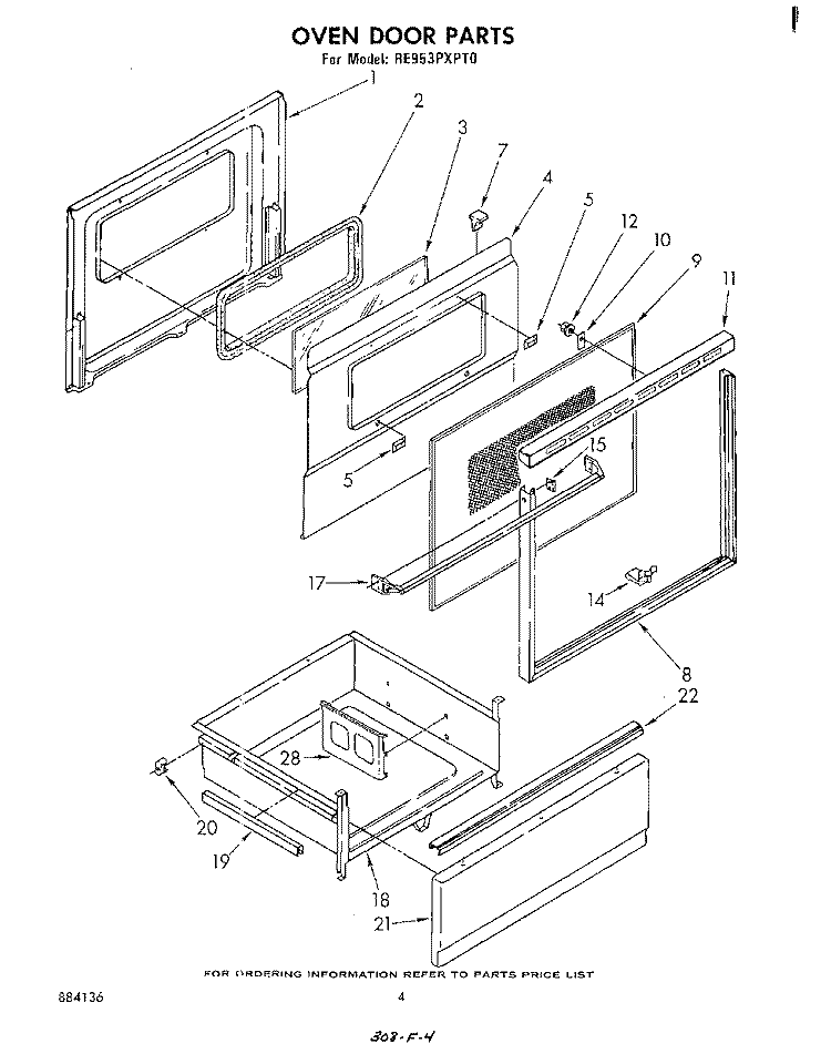 OVEN DOOR Diagram and Parts List for RE953PXPT0  Whirlpool Range