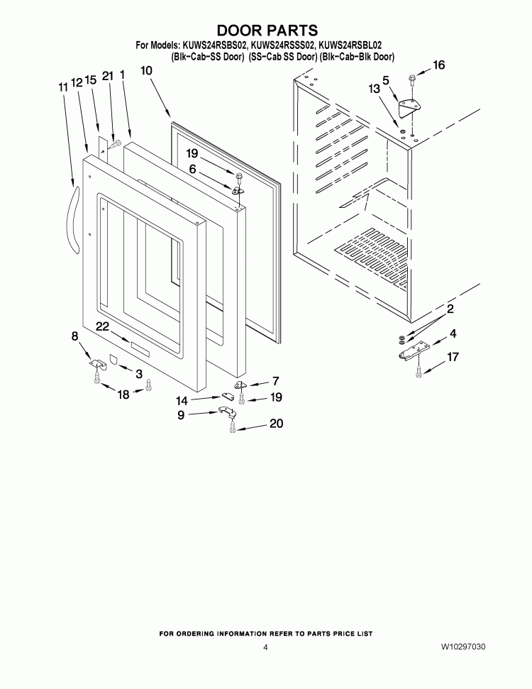 DOOR PARTS Diagram and Parts List for KUWS24RSBS02  KitchenAid Wine and Beverage Cooler