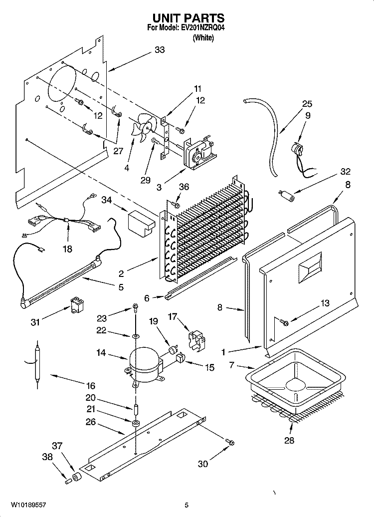 UNIT PARTS Diagram and Parts List for EV201NZRQ04  Whirlpool Freezer