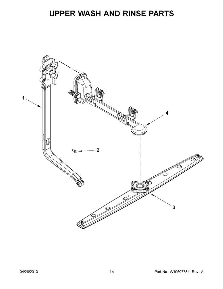 UPPER WASH AND RINSE PARTS Diagram and Parts List for WDF111PABW1  Whirlpool Dishwasher