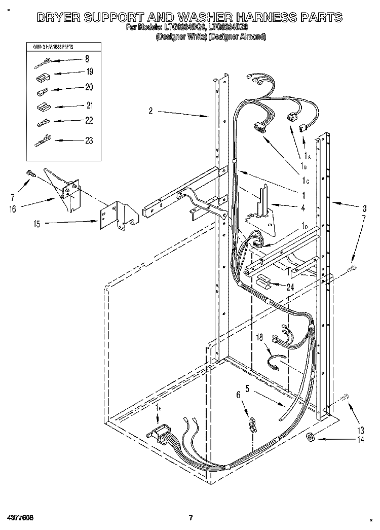 DRYER SUPPORT AND WASHER HARNESS Diagram and Parts List for LTG6234DQ0  Whirlpool Washer Dryer Combo