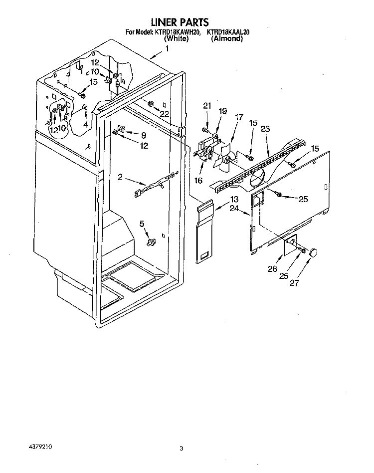 LINER Diagram and Parts List for KTRD18KAAL20  Whirlpool Refrigerator