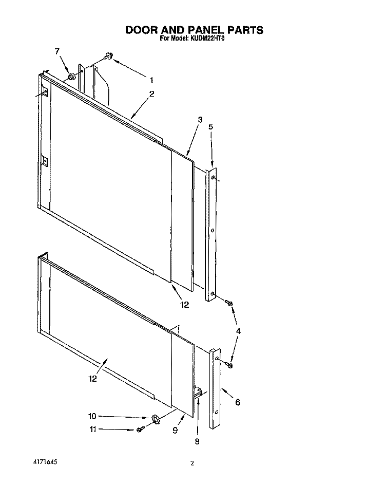 DOOR AND PANEL Diagram and Parts List for KUDM22HT0  KitchenAid Dishwasher