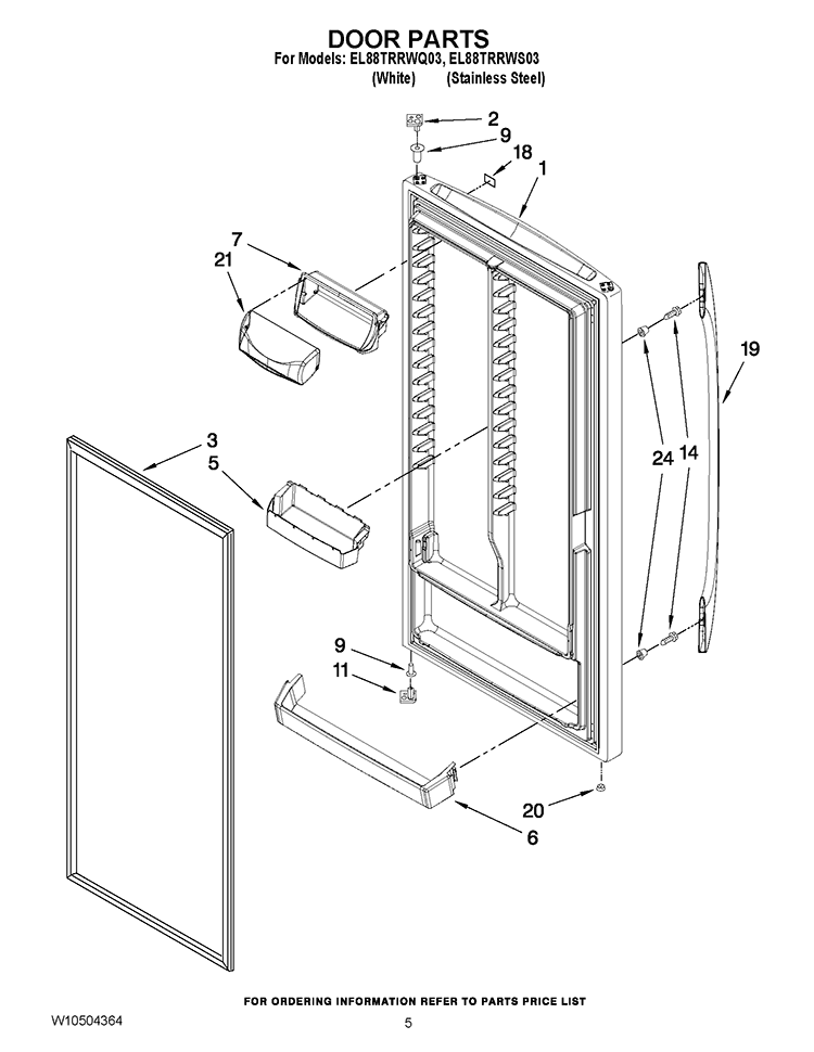 DOOR PARTS Diagram and Parts List for EL88TRRWQ03  Whirlpool Refrigerator