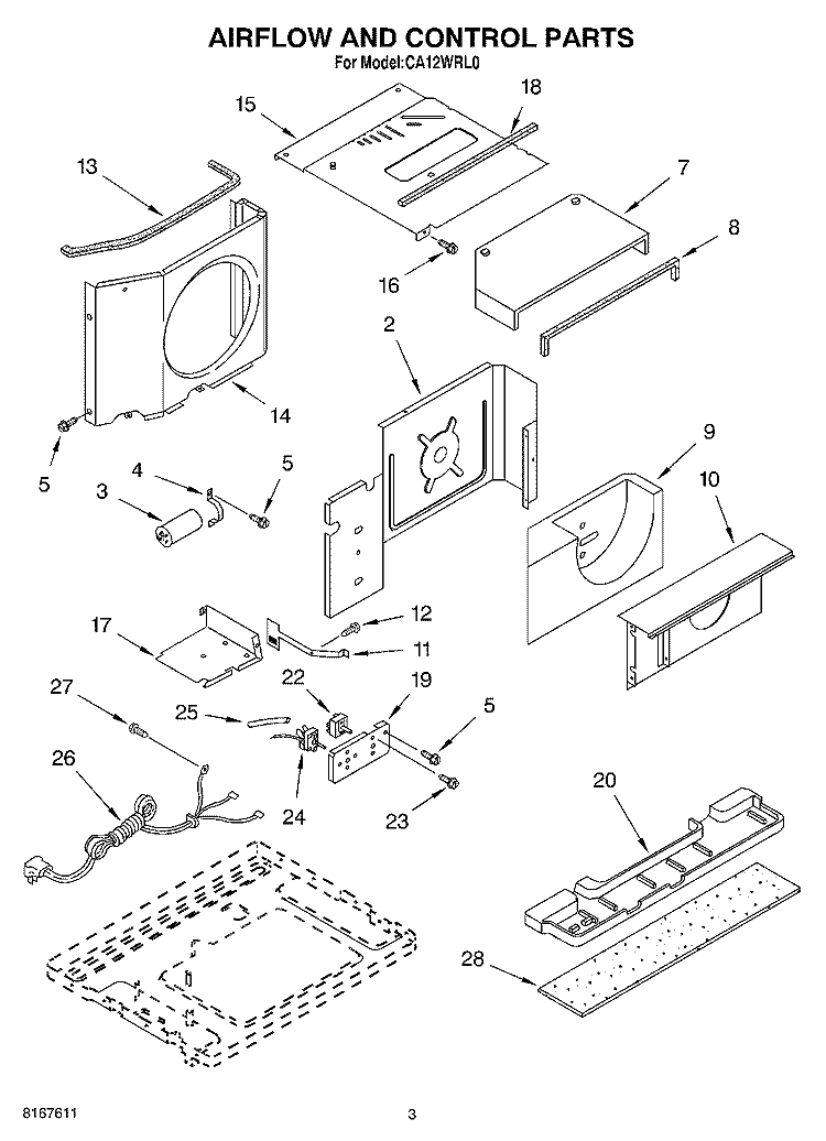 AIR FLOW AND CONTROL Diagram and Parts List for CA12WRL0  Crosley Air Conditioner