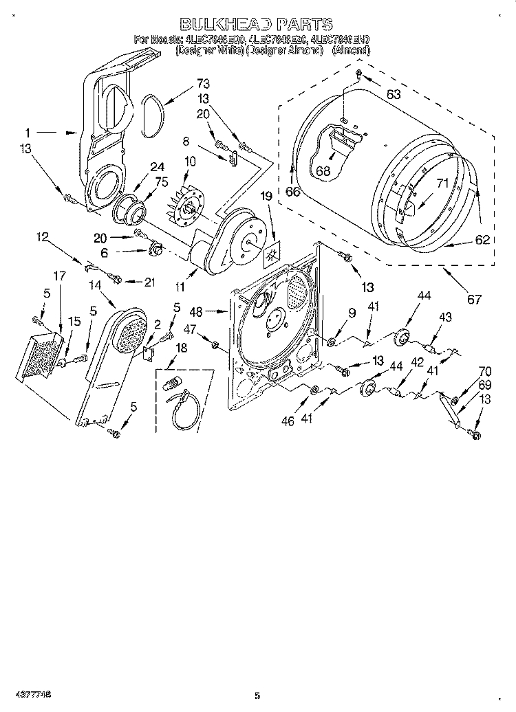 SECTION Diagram and Parts List for 4LEC7646EZ0  Whirlpool Dryer