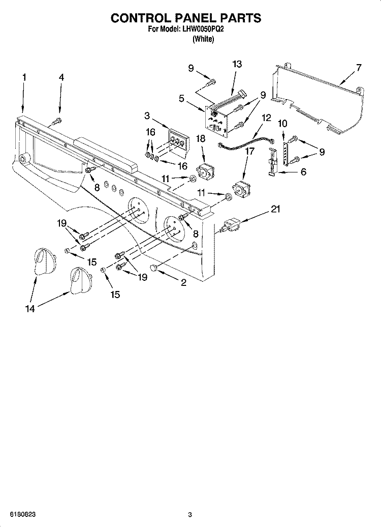CONTROL PANEL PARTS Diagram and Parts List for LHW0050PQ2  Whirlpool Washer
