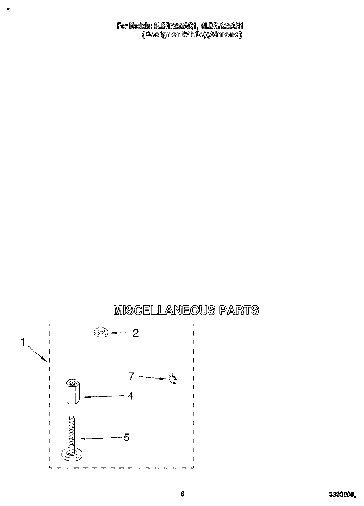MISCELLANEOUS Diagram and Parts List for 6LBR7255AQ1  Whirlpool Washer