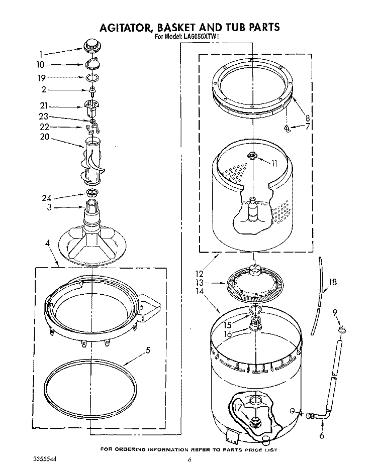 AGITATOR, BASKET AND TUB Diagram and Parts List for LA6055XTM1  Whirlpool Washer