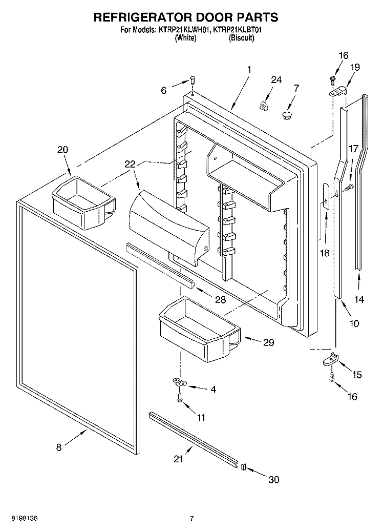 REFRIGERATOR DOOR Diagram and Parts List for KTRP21KLBT01  KitchenAid Refrigerator