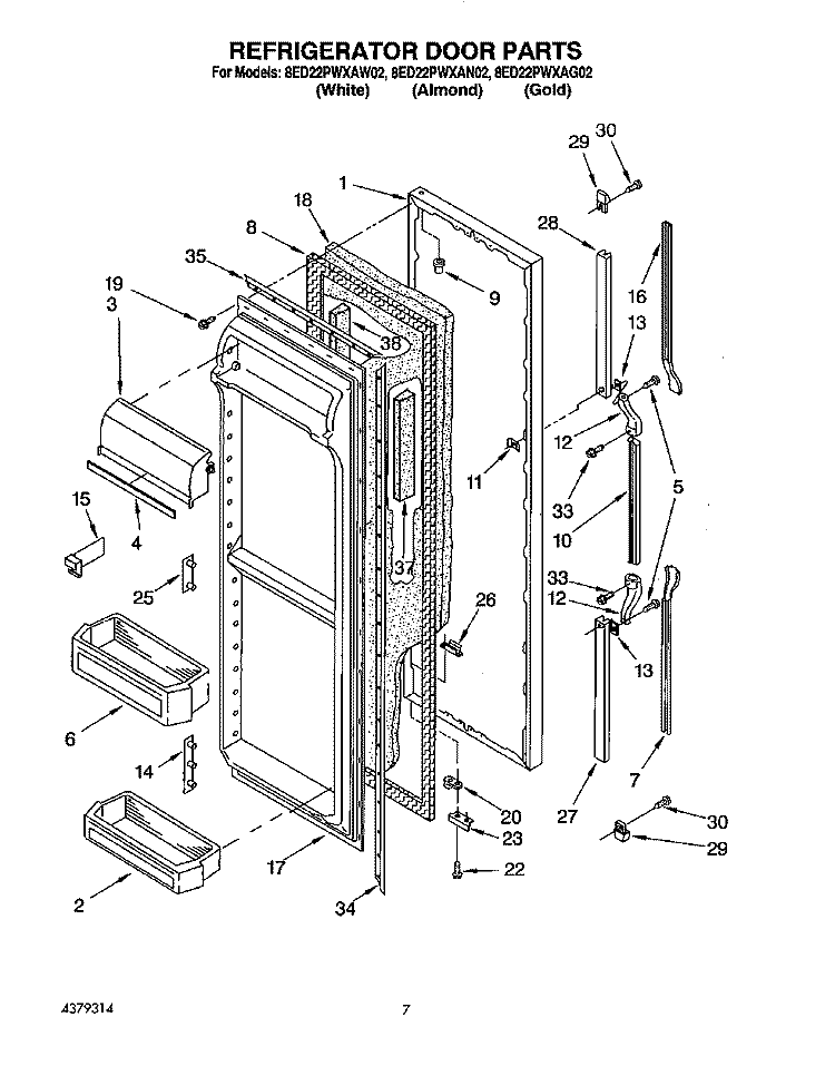 REFRIGERATOR DOOR Diagram and Parts List for 8ED22PWXAW02  Whirlpool Refrigerator