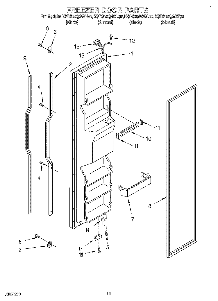 FREEZER DOOR Diagram and Parts List for KSRS25QGWH02  KitchenAid Refrigerator