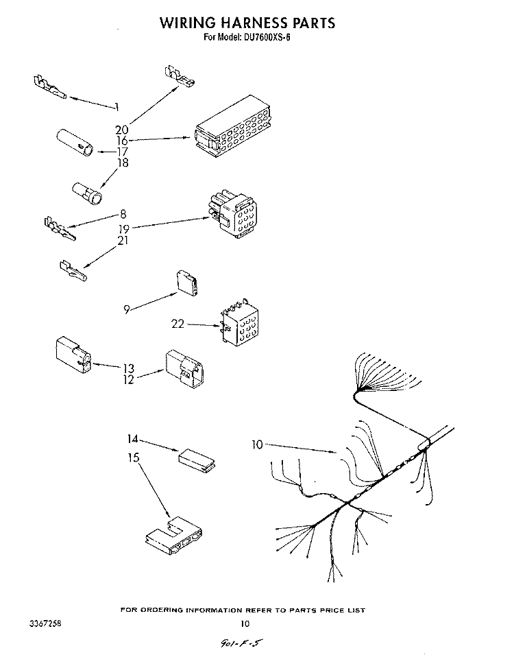 WIRING HARNESS Diagram and Parts List for DU7600XS6  Whirlpool Dishwasher