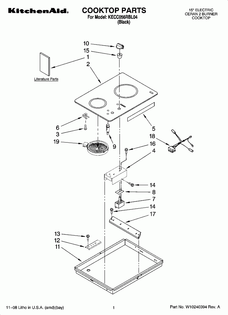 COOKTOP PARTS Diagram and Parts List for KECC056RBL04  KitchenAid Cooktop