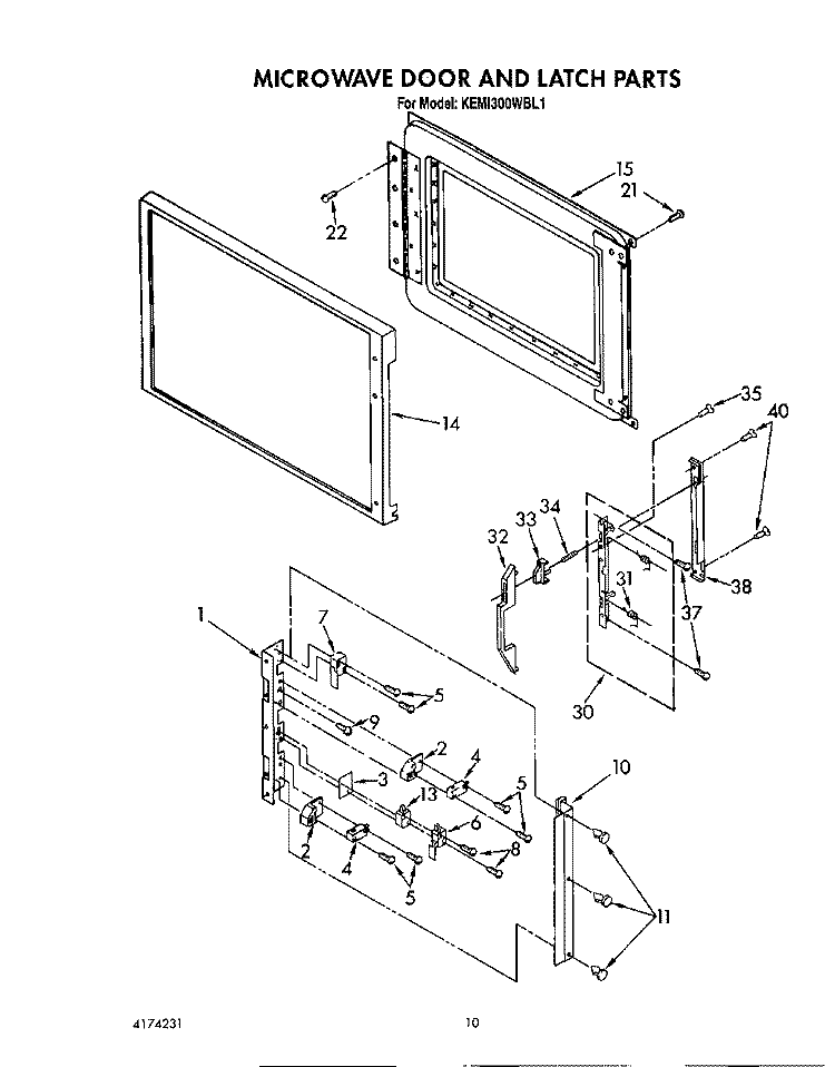 MICROWAVE DOOR AND LATCH Diagram and Parts List for KEMI300WBL1  KitchenAid Microwave Oven Combo