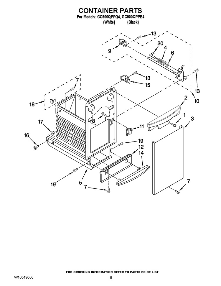 CONTAINER PARTS Diagram and Parts List for GC900QPPQ4  Whirlpool Trash Compactor