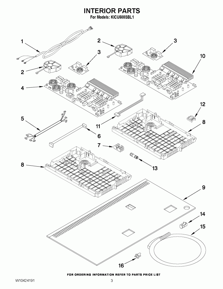 INTERIOR PARTS Diagram and Parts List for KICU508SBL1  KitchenAid Cooktop