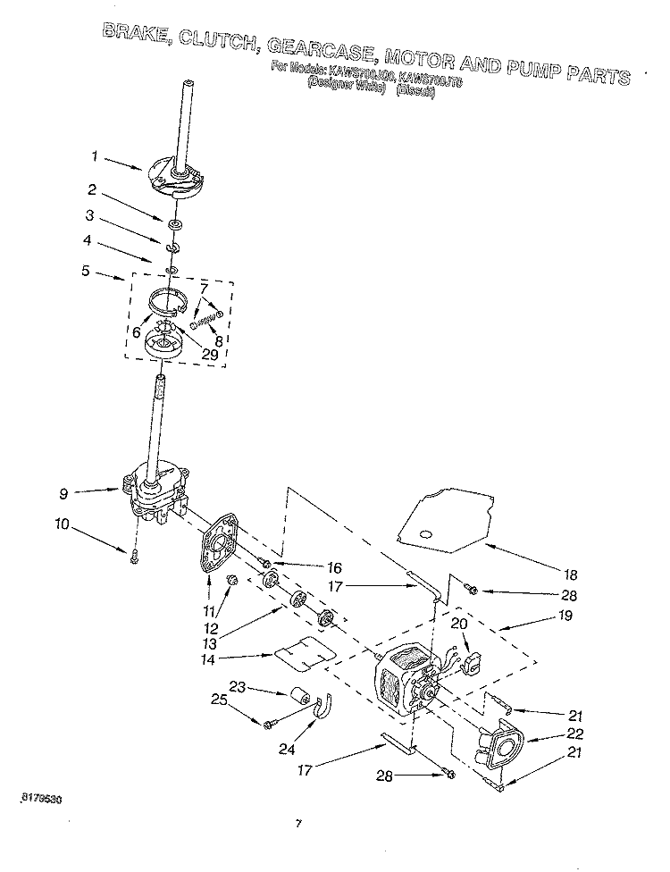 BRAKE, CLUTCH, GEARCASE, MOTOR AND PUMP Diagram and Parts List for KAWS700JQ0  KitchenAid Washer