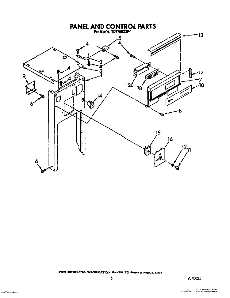 PANEL AND CONTROL Diagram and Parts List for TU8750XXP0  Whirlpool Trash Compactor