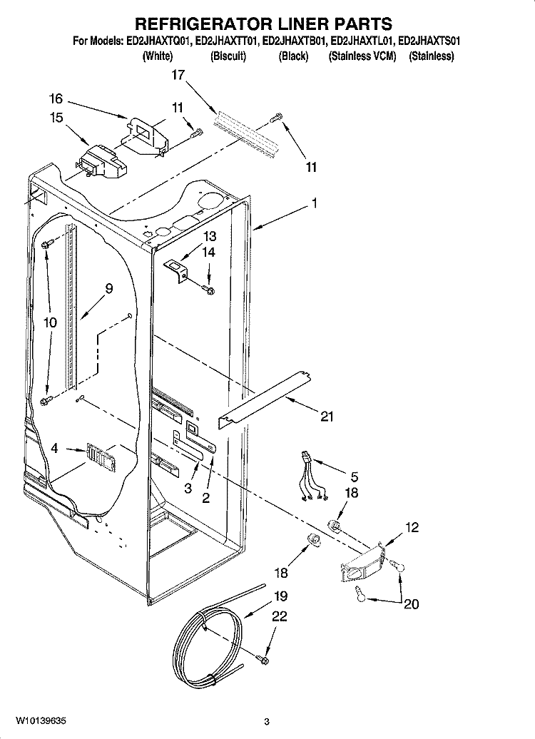 REFRIGERATOR LINER PARTS Diagram and Parts List for ED2JHAXTL01  Whirlpool Refrigerator