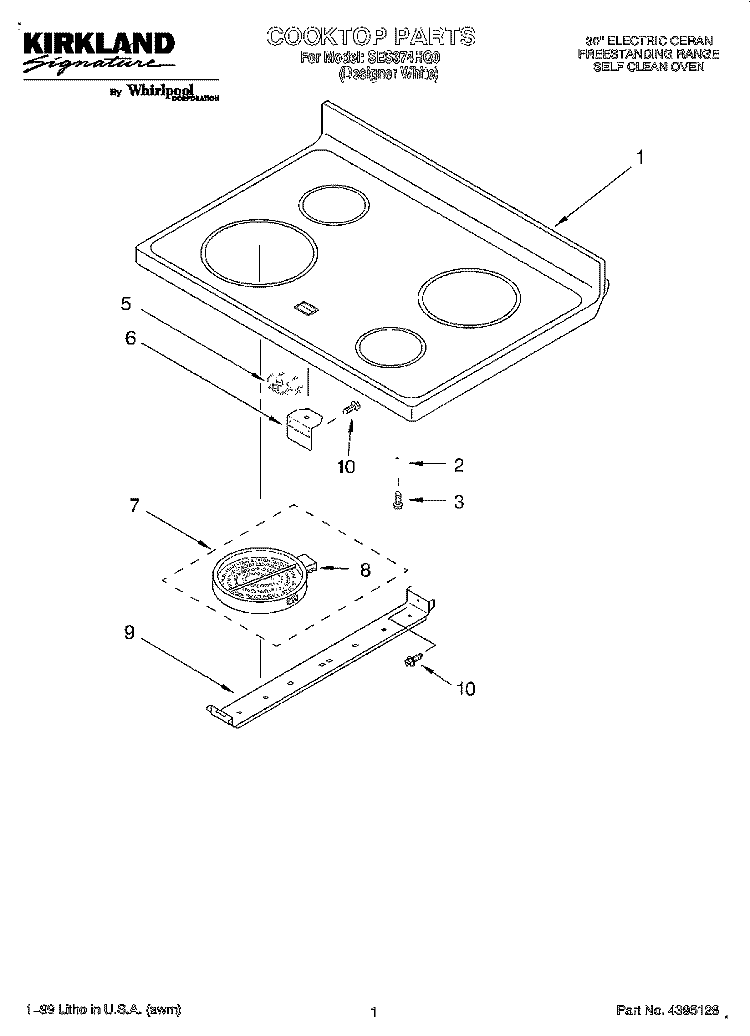 COOKTOP Diagram and Parts List for SES374HQ0  Whirlpool Range
