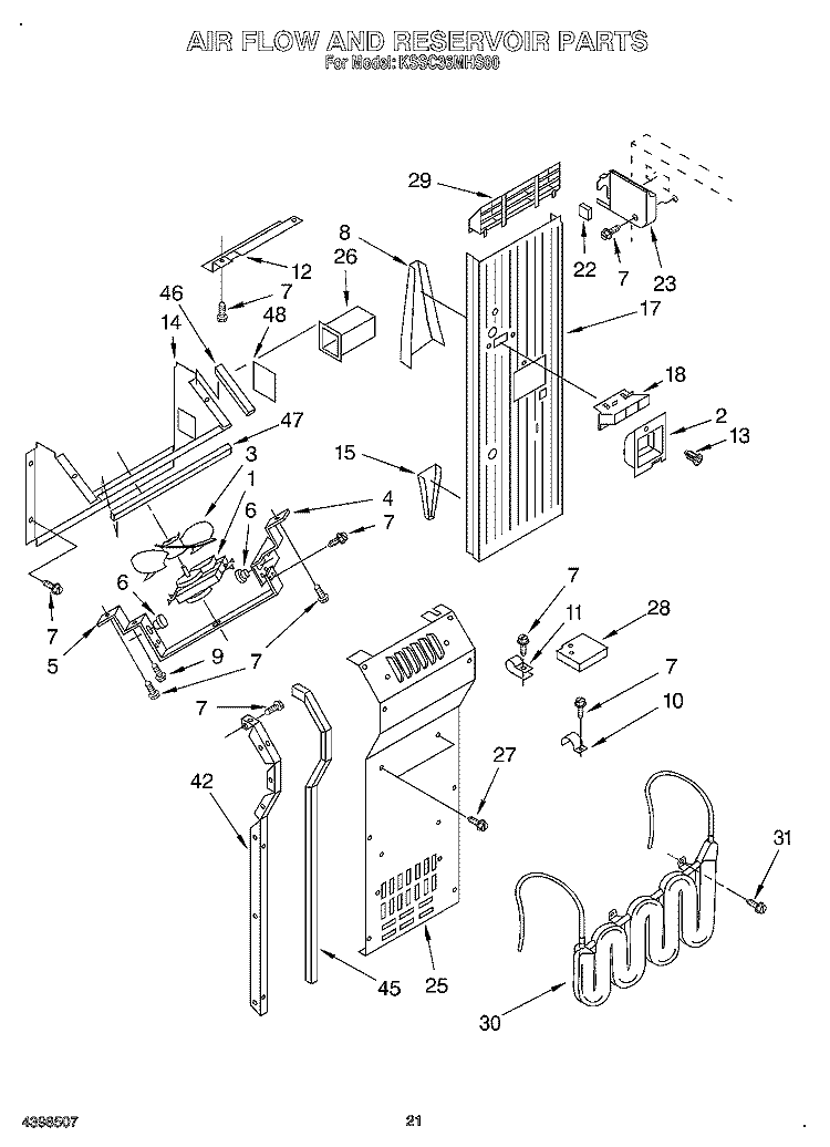 AIR FLOW AND RESERVOIR Diagram and Parts List for KSSC36MHS00  KitchenAid Refrigerator