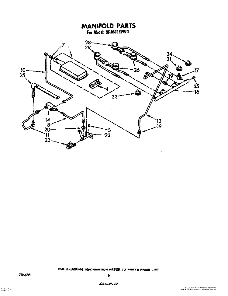 MANIFOLD Diagram and Parts List for SF3600EPW0  Whirlpool Range