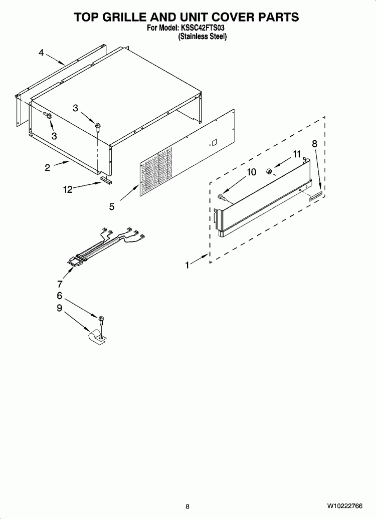 TOP GRILLE AND UNIT COVER PARTS Diagram and Parts List for KSSC42FTS03  KitchenAid Refrigerator